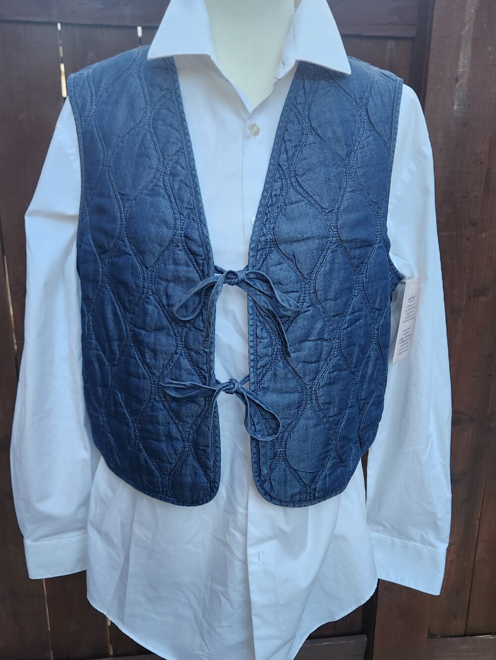 Nanette Lepore Quilted Denim Tie-Front Vest in Indigo Blue